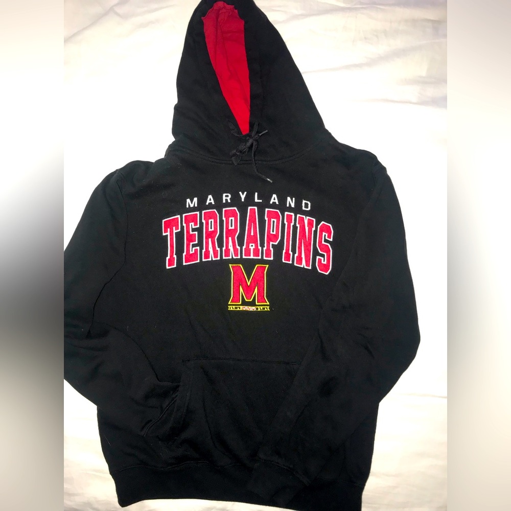 Maryland Terrapins Hoodie Sweatshirt Jacket Black Red Kangaroo Pockets Men SZ M
